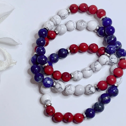 Buffalo Bills /4th of July Color-Themed Beaded Bracelet in Red/ White/Blue